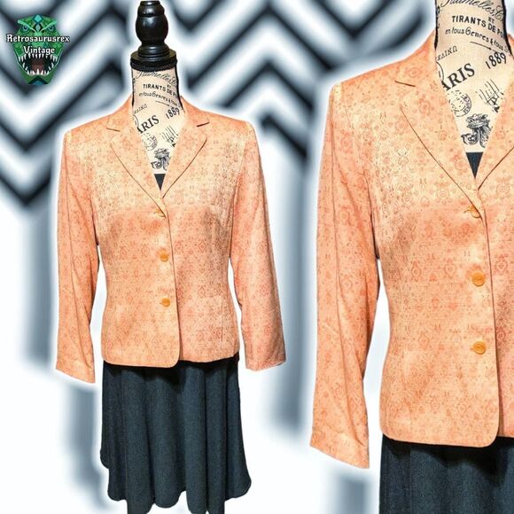 VINTAGE 1980’s Tangerine Mandala Print Business Casual Blazer Jacket, 8P - Picture 1 of 7